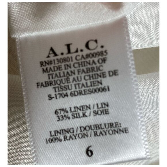 A.L.C. Evangeline Linen-Silk One-Shoulder Dress in Cream Graduation Womens Sz 6 - Picture 7 of 8